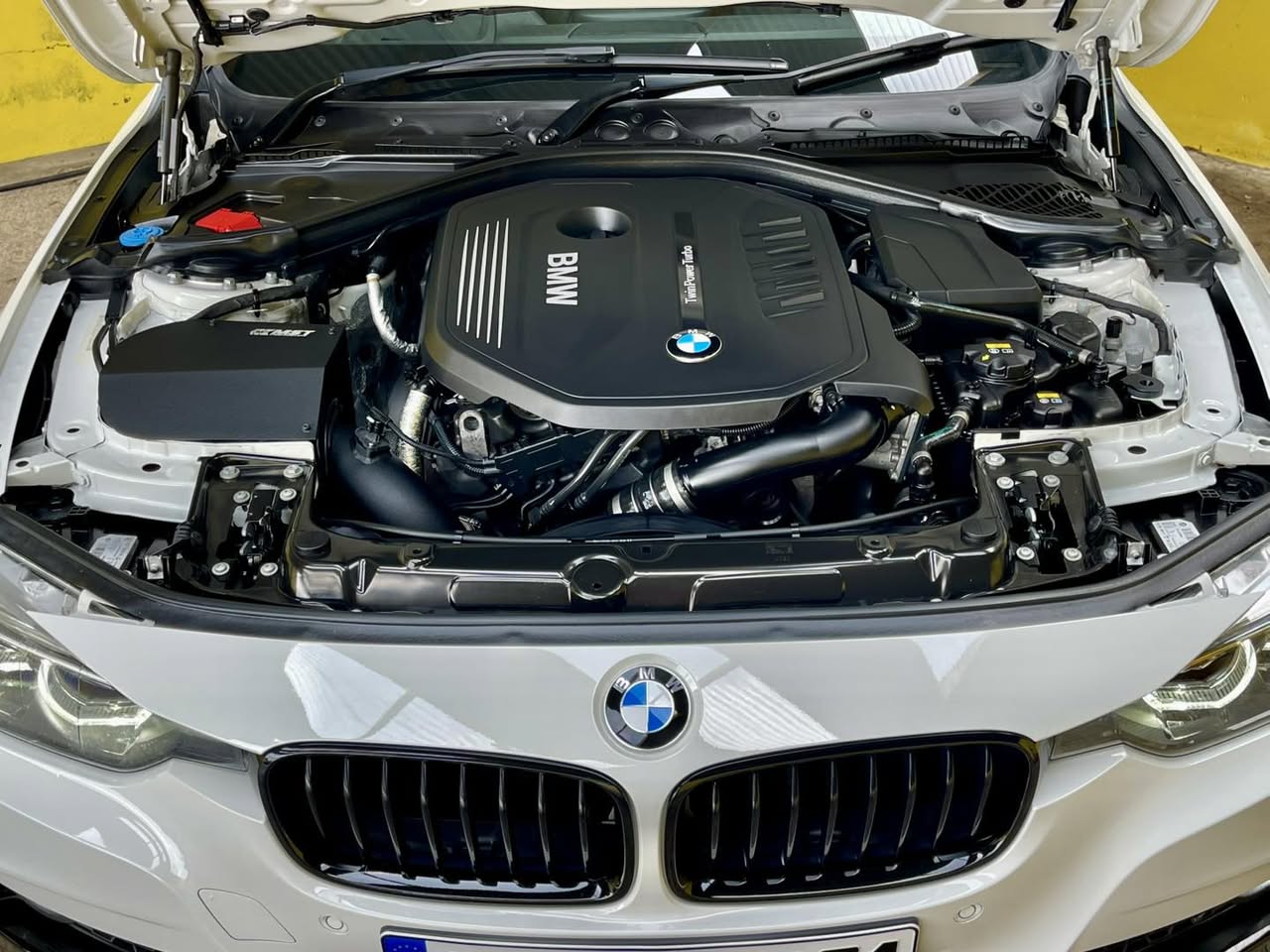 Clean BMW engine bay after detailing